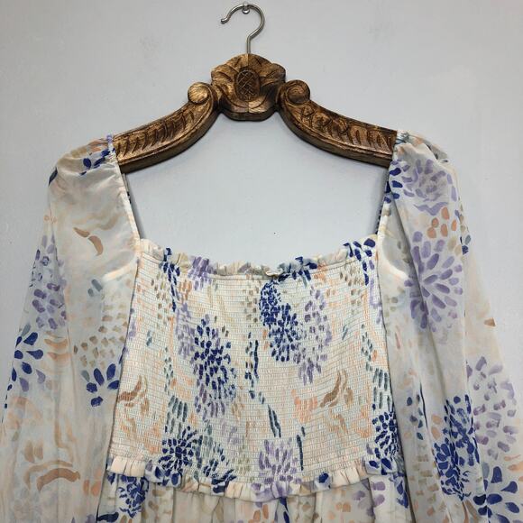 Wilfred Aritzia Tempest Mini Dress Floral Square Neck Smocked Bodice M - Picture 4 of 11